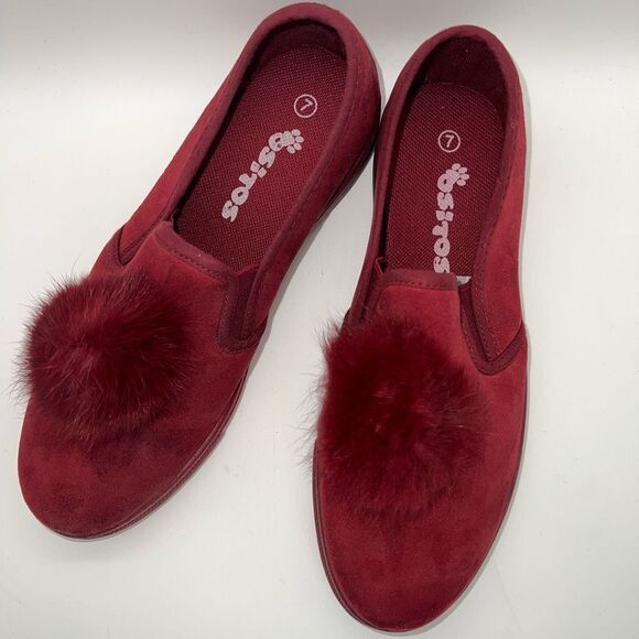 Ositos CAL-02K Burgundy Slip On Pom Pom Sneakers Loafers Size 8 Brand New - Picture 8 of 8